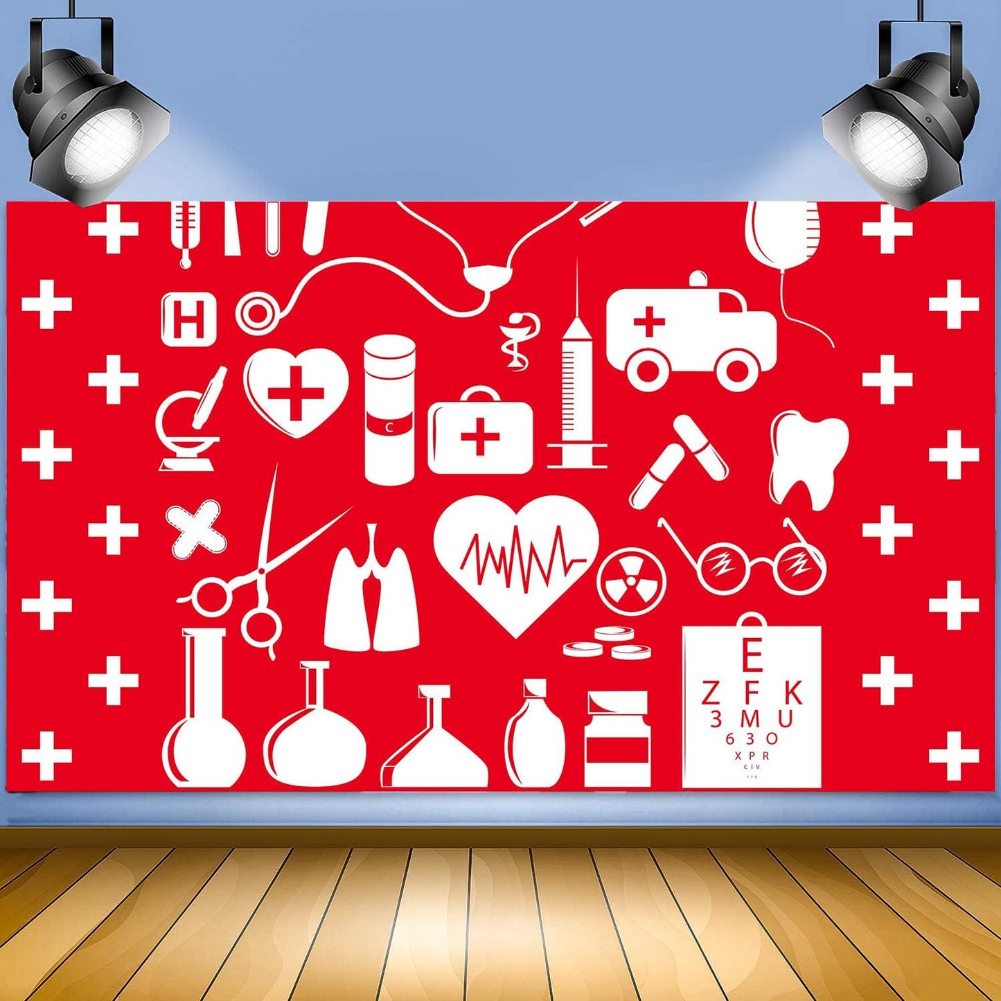 FHZON 7x5ft BJYYFH3 Doctor and Nurse Supplies Backdrop Red and White Cross Photography Background Theme Party Wallpaper
