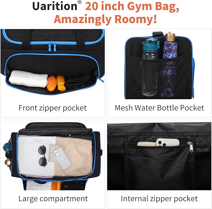 Mens Gym Bag 21 inch Large Overnight Weekender Duffle Bag for Travel Sport-Black/Blue