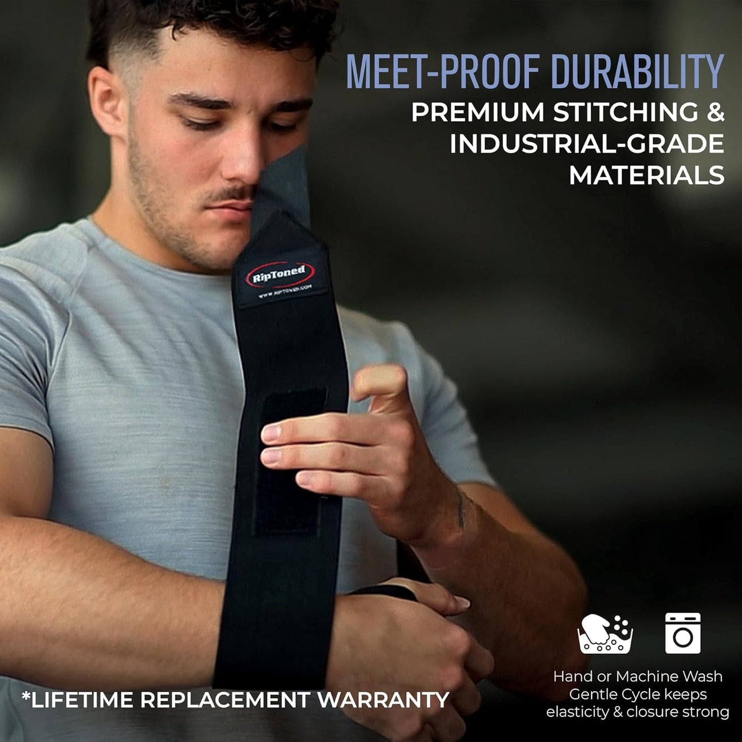 Rip Toned Wrist Wraps for Weightlifting – USPA & USAPL Approved 18" Wrist Straps for Powerlifting – Adjustable, Durable Gym Wraps with Thumb Loop – Quality Support for Men & Women – Black Flex