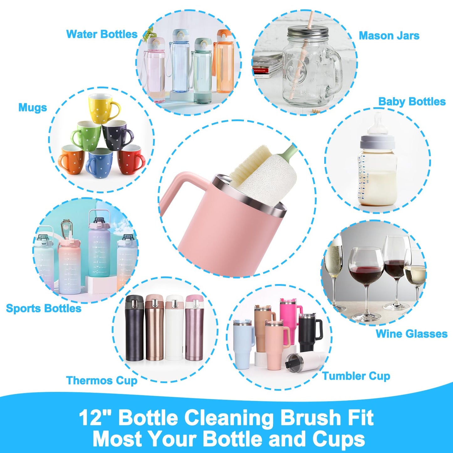 XANGNIER 5 in 1 Bottle Cleaning Brush Set,Multifunctional Water Bottle Brush and Straw Cleaner Brush,Cleaning Tool Kit for Owala/Stanley/Yeti/Simple Modern Tumbler Cup Accessories,Kitchen Gadgets