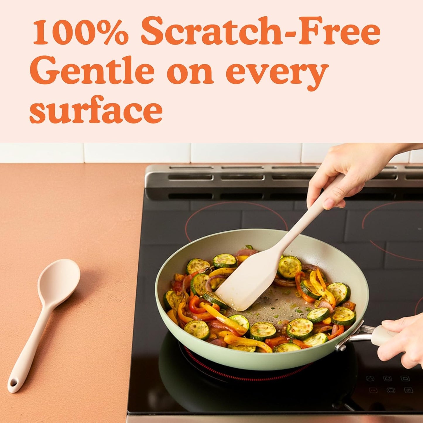 Skiennix Non-Toxic Silicone Kitchen Utensil Set - 8 Heat Resistant Cooking Tools, Beige, 100% Plastic Free