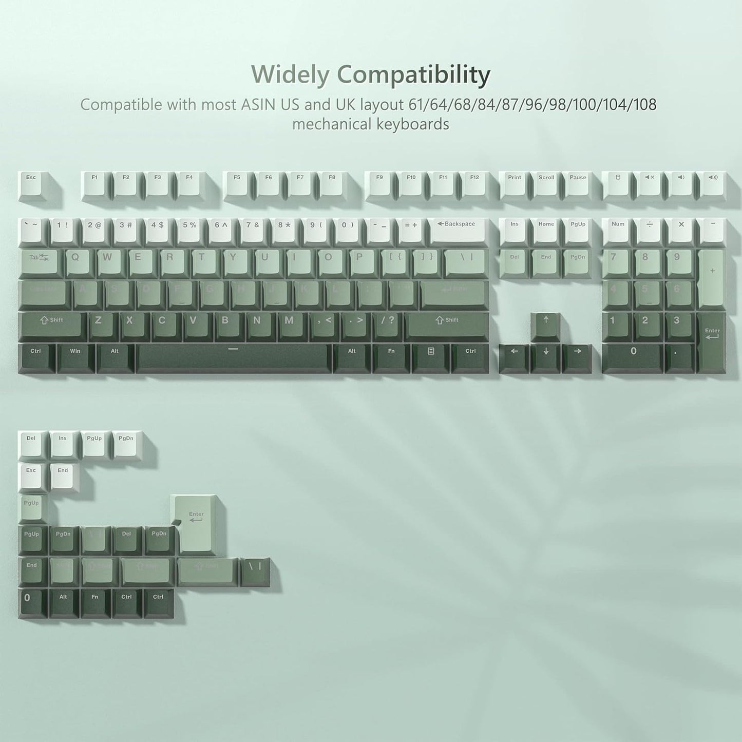 Womier 60 75 100 Green Keycaps for Mechanical Keyboard, Shine Through PBT Keycaps Cherry Profile, Custom Key Cap