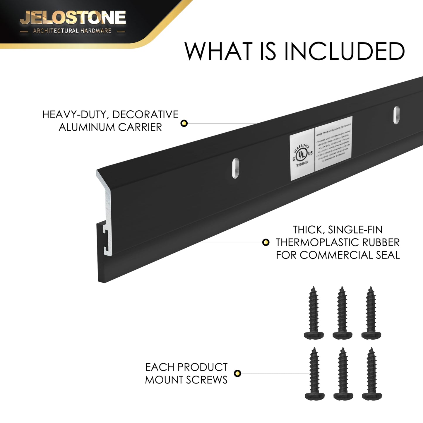 JELOSTONE 2 Pack - Commercial Door Bottom Sweep JS-N315, Heavy Duty Aluminum with Weather-Tolerant Neoprene Insert, UV-Resistant, 36", Matte Black Anodized – Ideal for Residential & Commercial Use