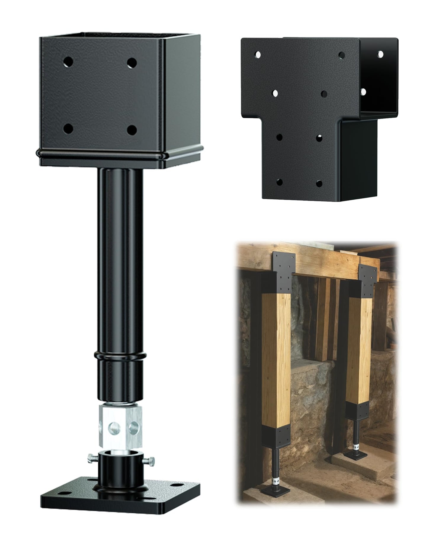 FMhotu Screw Jack Post Kit, 4" x 4" Adjustable Shore Jack & Purlin Splicer, 66000 lbs Max Load Capacity, Temporary House Pole for Leveling, Lifting Floor Crawlspace Basement Shore Beam