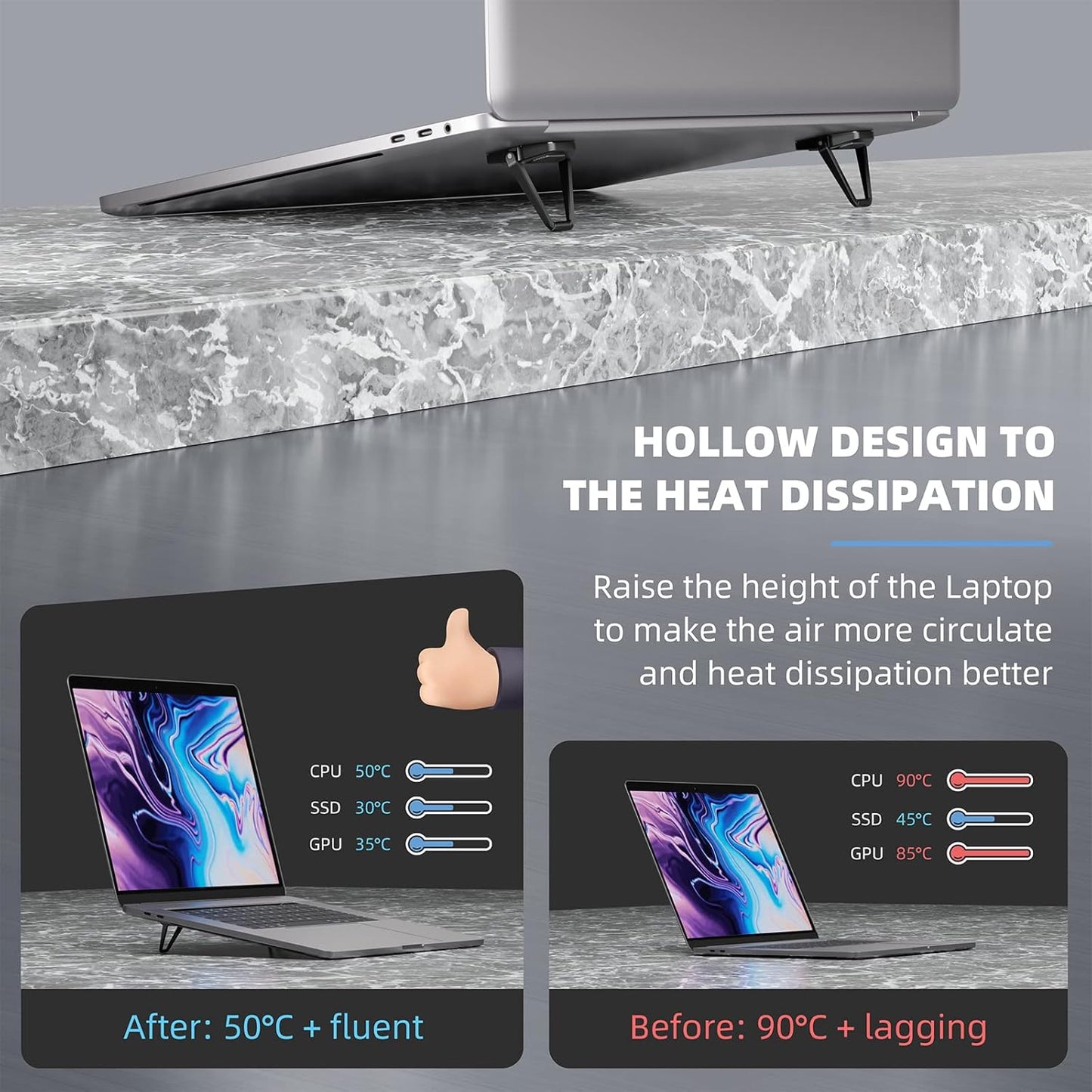 ZELMINE 10-15.6 Inches Laptop Stand for Desk, Portable Anti-Slip Keyboard Riser, Zinc Alloy Keyboard Stands, Computer