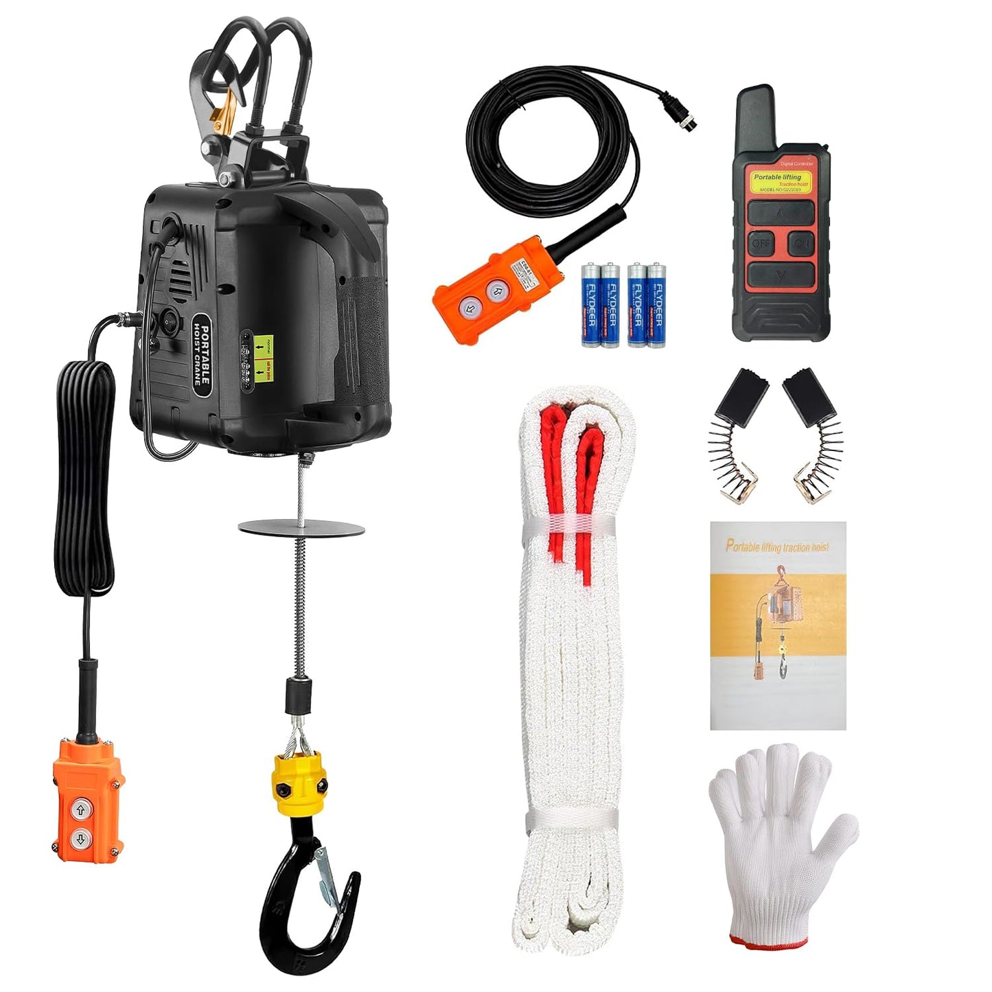 3-in-1 Electric Hoist with Remotes, 2200lb Capacity Portable Power Winch Crane 110V, 25ft Lifting Height (Black, 3-IN-1-2200LBS)