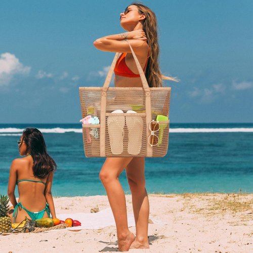 Fammart Mesh Beach Bag - Stylish Large Tote for Women | Perfect for Pool, Travel & Vacation Essentials