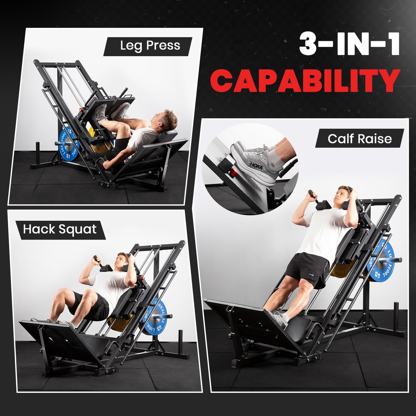 LIONSCOOL Upgraded 3-in-1 Leg Press Hack Squat Machine with Weight Storage, Professional Adjustable Iso-Lateral Trainer with Linear Bearing for Home Gym Lower Body Strength Training