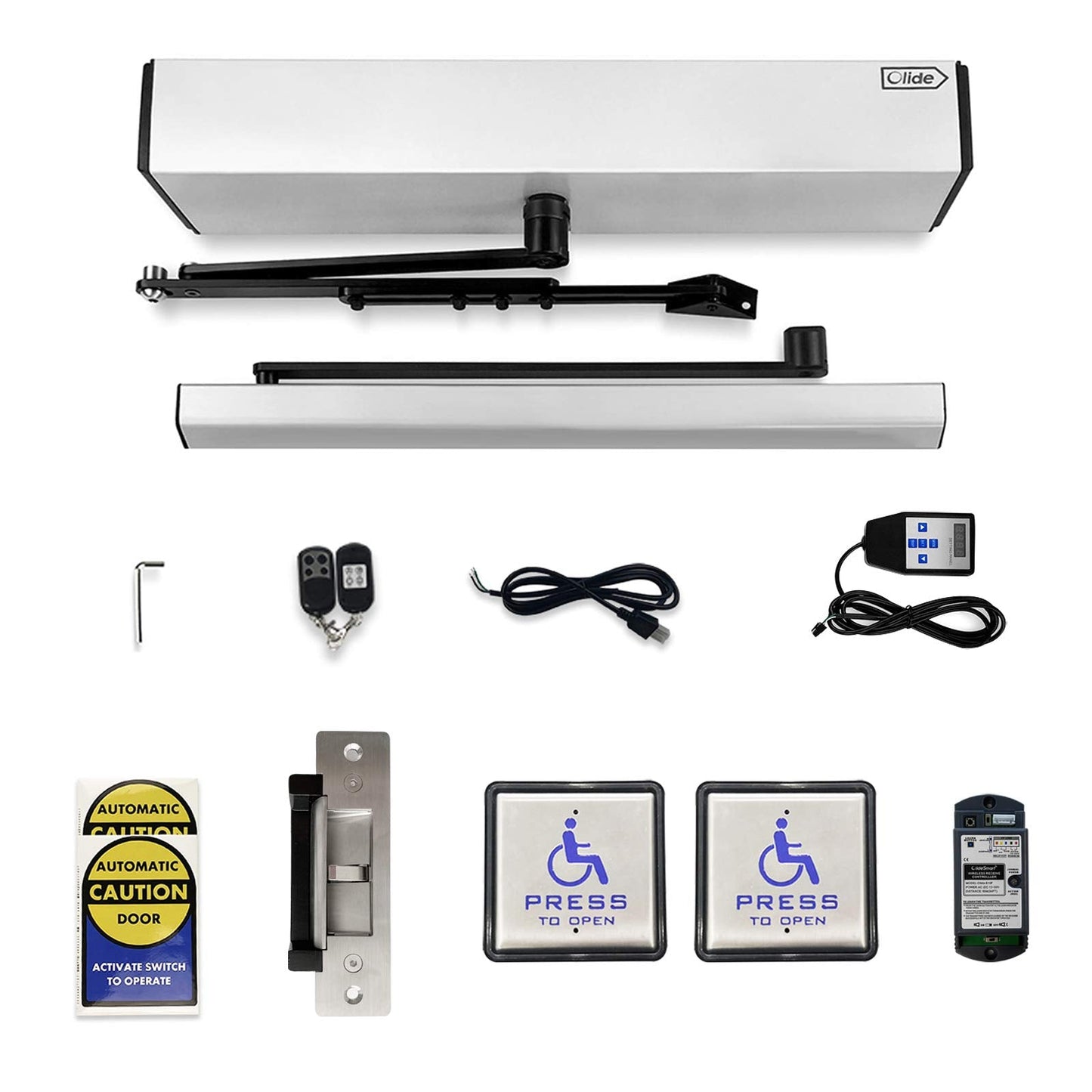 Olideauto Swing Door Operator Automatic for The Disabled,Commercial Smart WiFi Handicap Door Opener Wireless Olide-120B with Wireless Handicap Push Button&Receiver and DC12V 880lbs Electric Strike