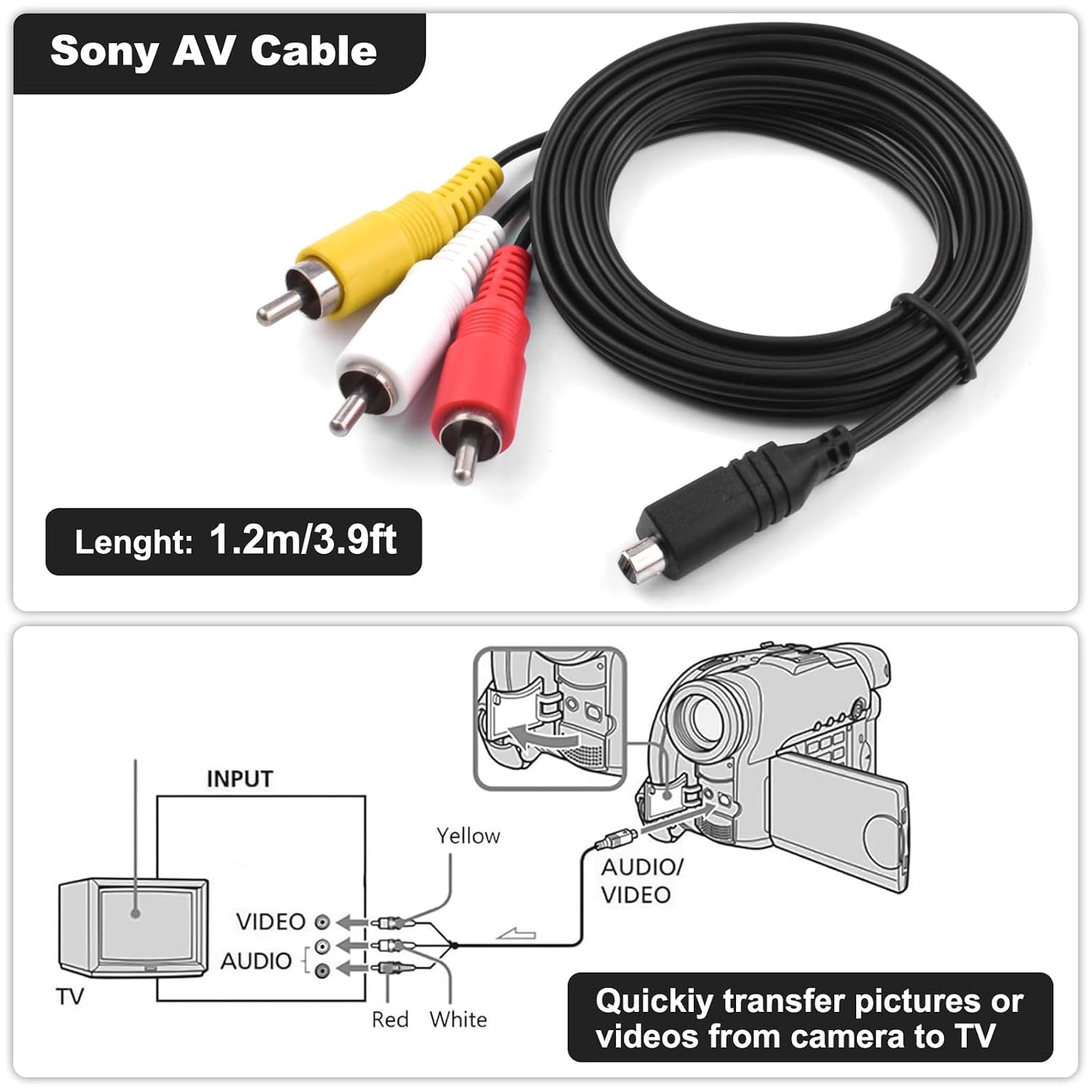 3.9ft VMC-15FS 10Pin HDR-SR1 HDR-SR12 Saipomor AV Cable for Sony Handycam Compatible with to and More