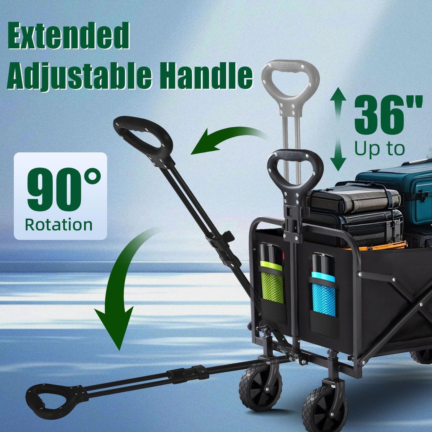 Joxir Collapsible Wagon Cart Foldable 37" L 480lbs Capacity, Heavy Duty Beach Wagon, Shopping Carts with Wheels for Grocery, Camping, Shopping, Fishing, Garden Cart