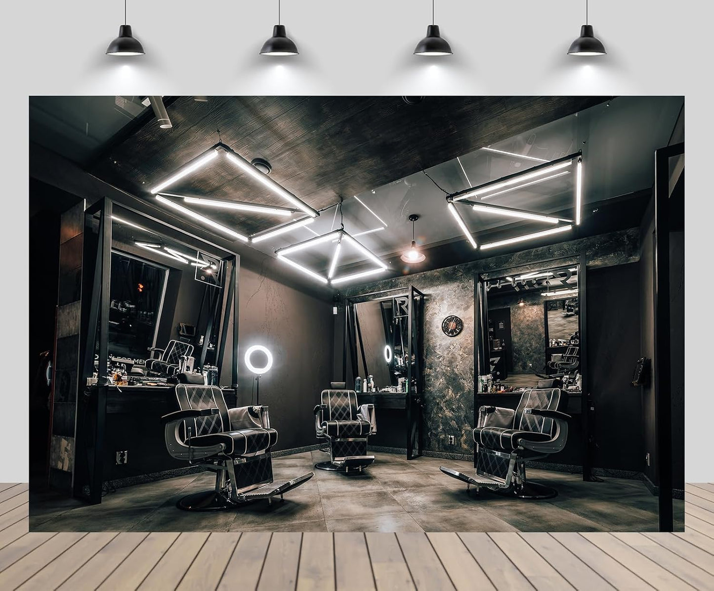 CHNYWORK 8ftx6ft Modern Stylish Barber Shop Backdrop Hairdresser's Workplace Hair Salon Hairstylist Haircut Barber