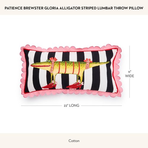 MACKENZIE-CHILDS Patience Brewster Lumbar Throw Pillow, Decorative Cotton Pillow for Living Room, 11x22, Gloria Alligator