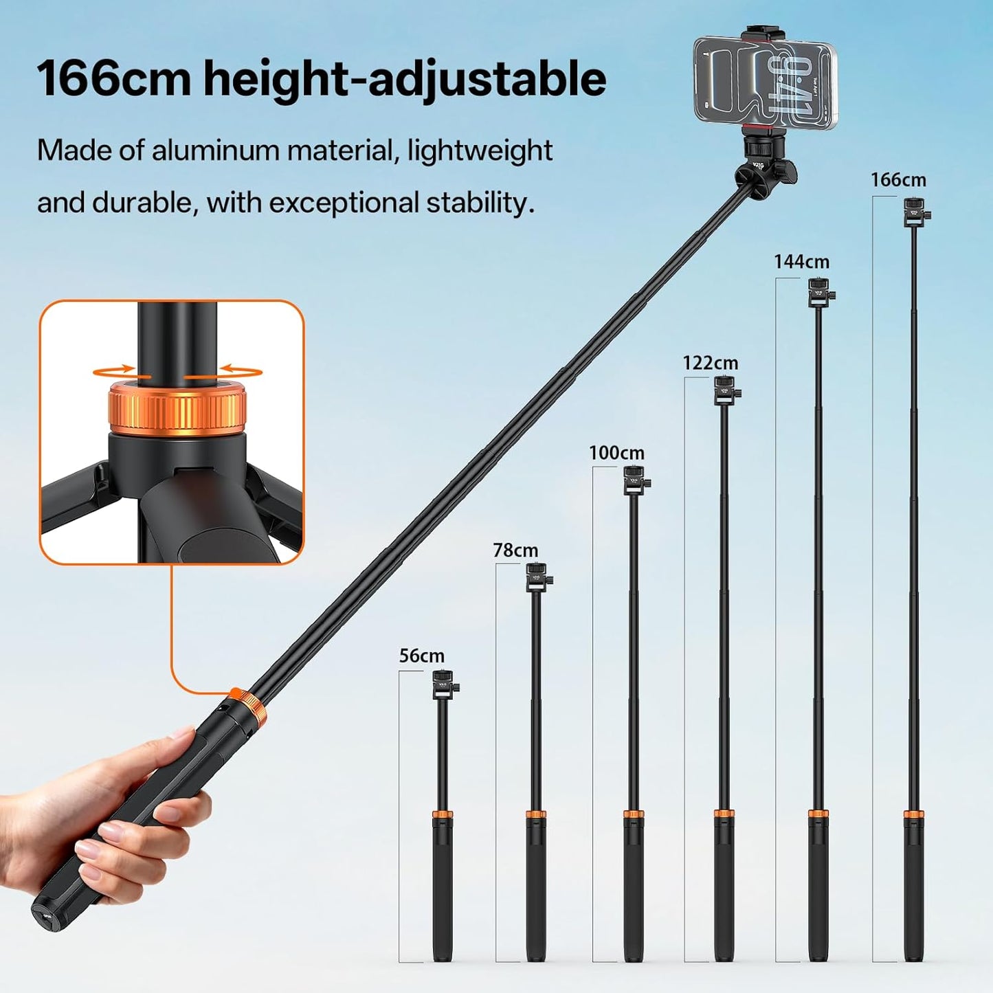 VRIG Select 63" Pocket4/3, 1/4" VRIG Extendable Camera Phone Tripod for DJI OSMO Portable Adjustable Photography Light