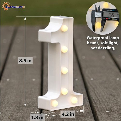HXWEIYE Marquee Light Up Numbers | 8.5 Inch Decorative Sign - Battery Powered Warm White for Parties & Christmas Decor