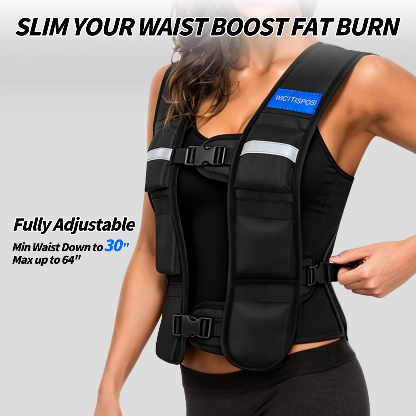 WICTTISPOSI Weighted Vest for Women, 2-12 lbs Adjustable Steel Shot Slim Fit Curvy Workout Vest with Reflective Strips and Phone Armband for Running Walking Fitness