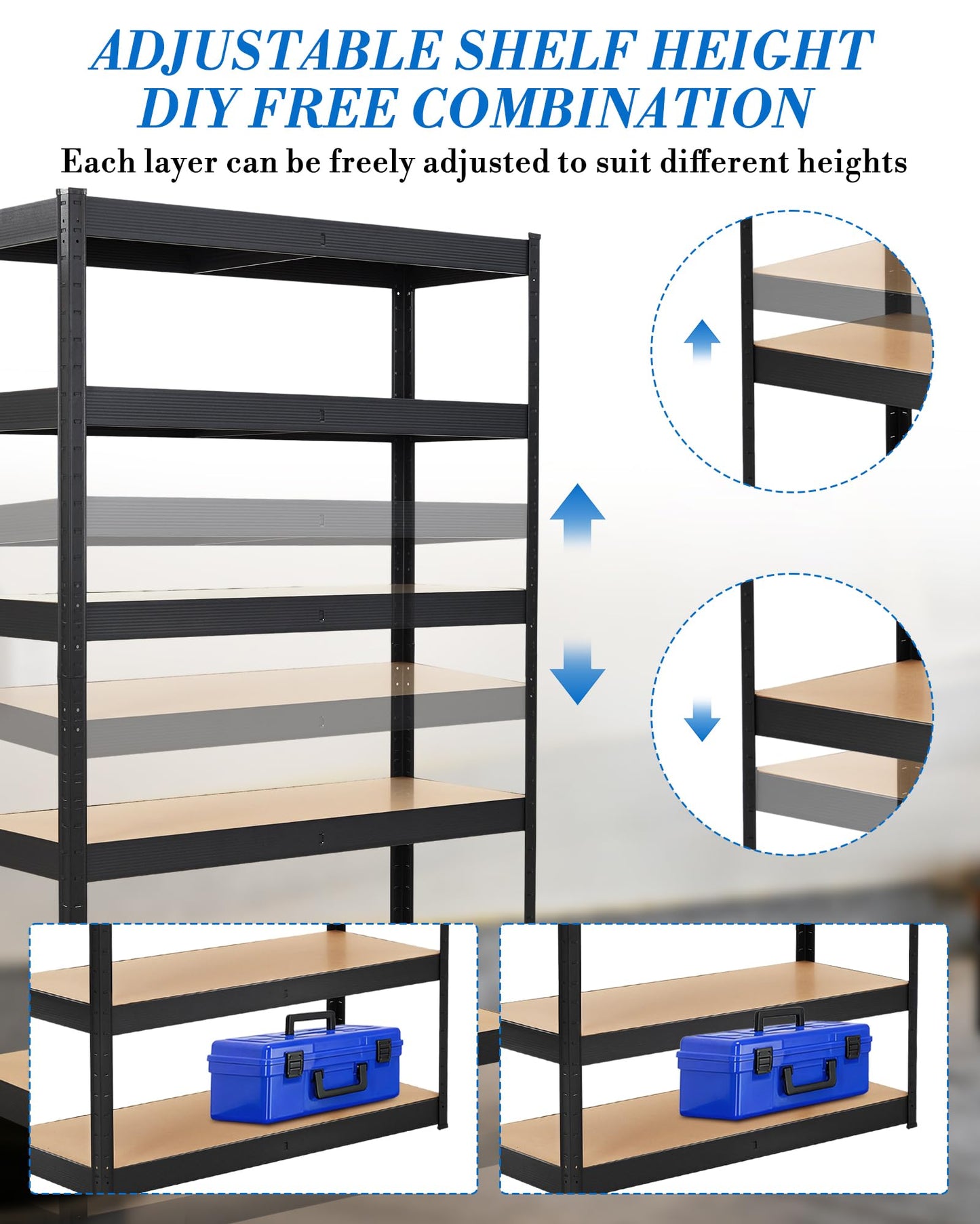 Garage Storage Shelves,60x24x72 Heavy Duty Garage Shelving Metal Adjustable Garage Shelves,5-Tier Adjustable Shelving Units,Loads 2000 LBS,Metal Storage Utility Racks for Warehouse,Pantry, Basement
