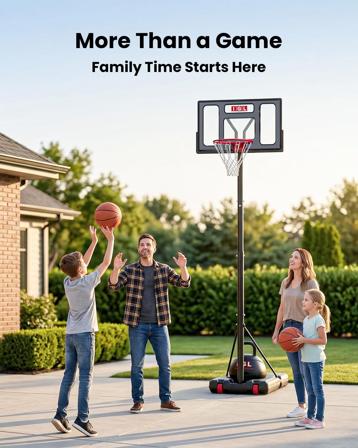 IGL Portable Basketball Hoop for Backyard, Driveway | 3-10ft Adjustable Height for Kids Teens & Adults | 40" Polycarbonate Backboard, Fillable Base for Stability & Easy Mobility on Wheels