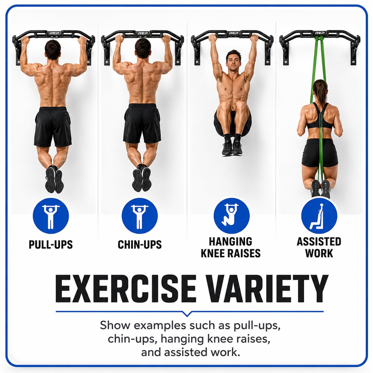 REP Fitness Heavy Duty Pull-Up Bar, Wall Mounted Multi-Grip, Home Gym Exercise Equipment for Chin Training, Garage Strength Workouts, Rings, Straps