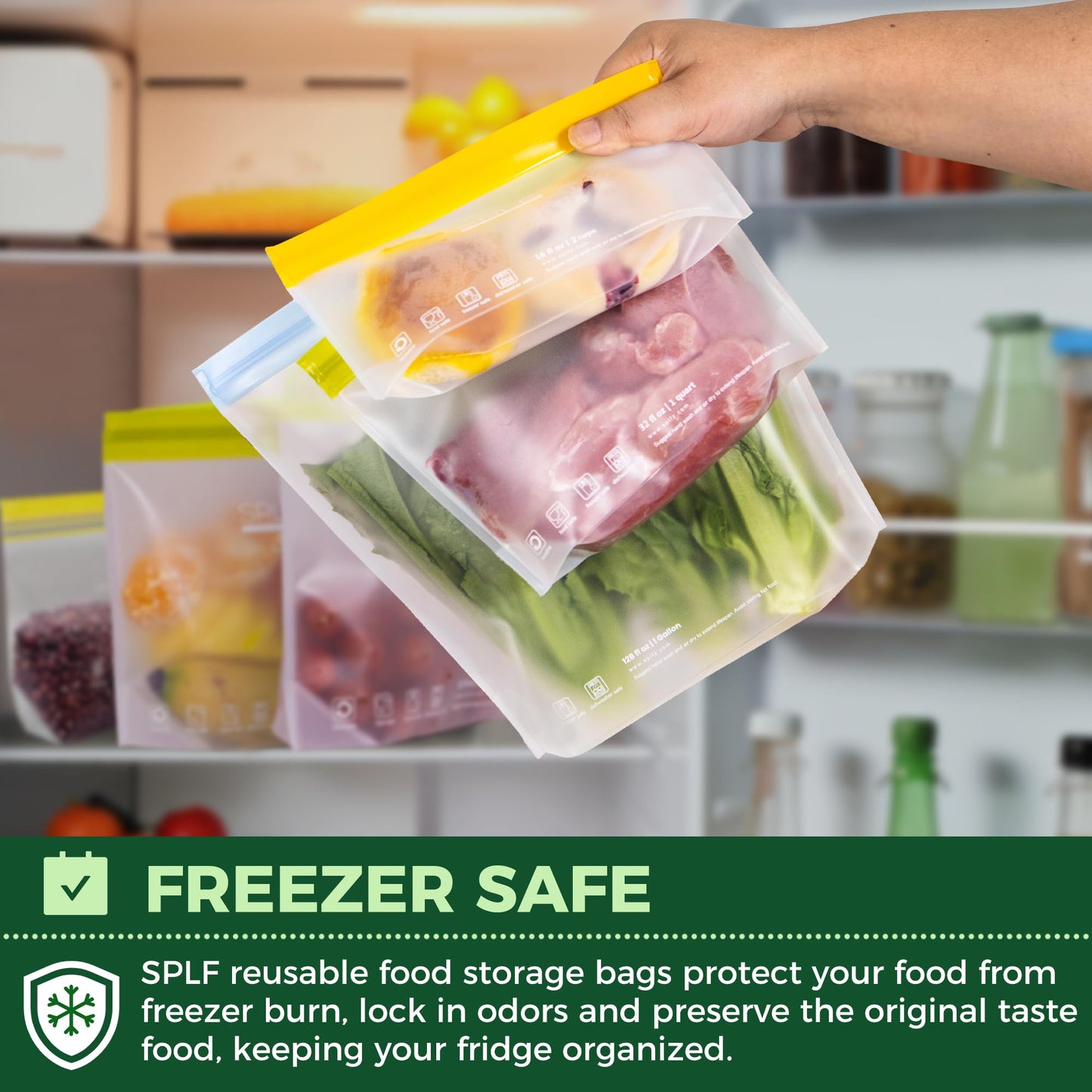 SPLF 10 Pack Stand-Up Reusable Food Storage Bags Dishwasher Safe, BPA Free Reusable Freezer Bags, Extra Thick Leakproof for Meal Prep, Sandwich, Bread, Veggies - 3 Gallon 4 Quart 3 Snack