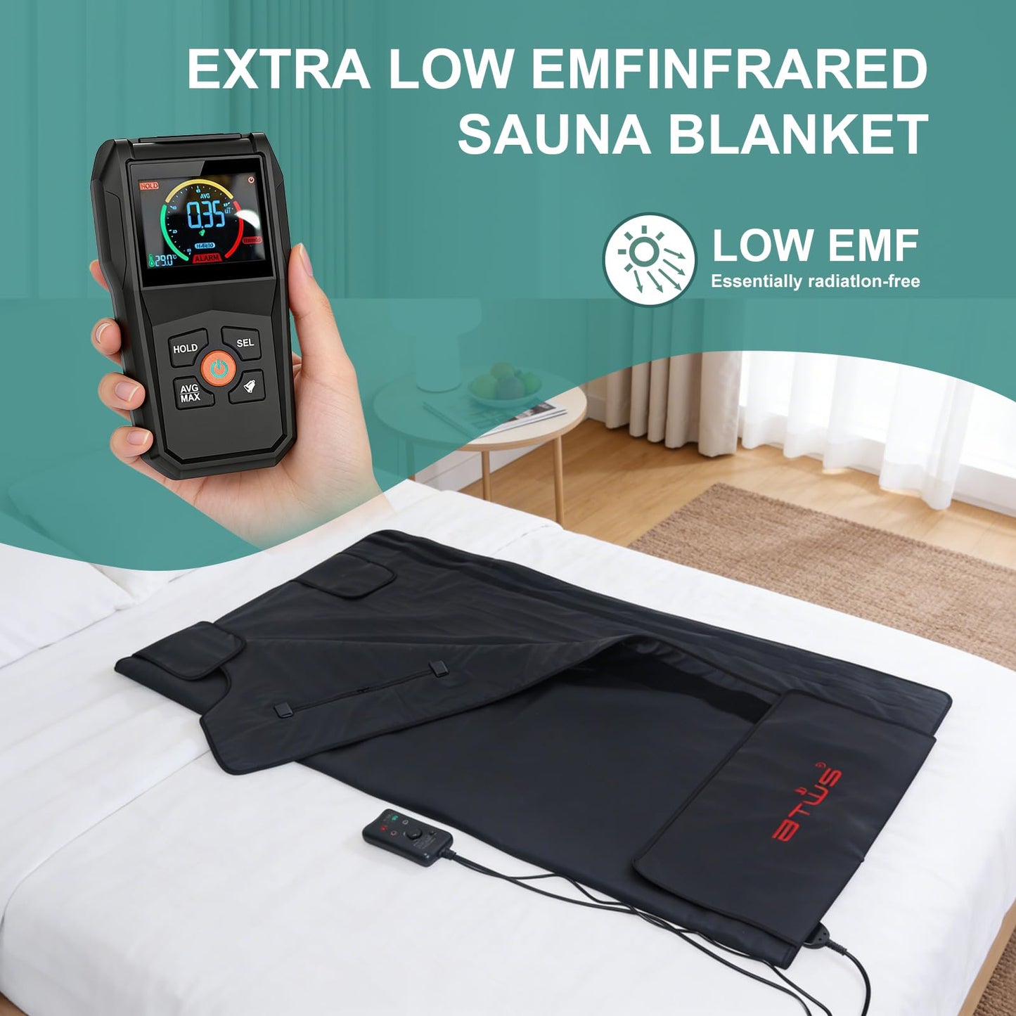 BTWS Infrared Sauna Blanket –Low EMF Safe with Support Pillow,Size 6 ft x 2.6 ft,Durable PU Leather Cover Detox & Relaxation at Home Adjustable Timer,5 Pcs Detox Bags,Gifts for Family