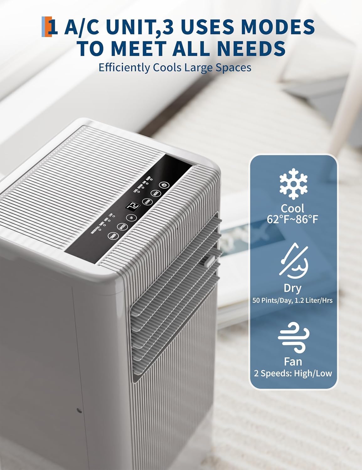 10000 BTU Portable Air Conditioners, 3-in-1 Quiet Air Conditioner Portable with Cooling, Dehumidifier and Fan Modes, AC Unit with Remote & Installation Kit, Air Conditioner for 450 Sq.Ft Bedroom, Gray