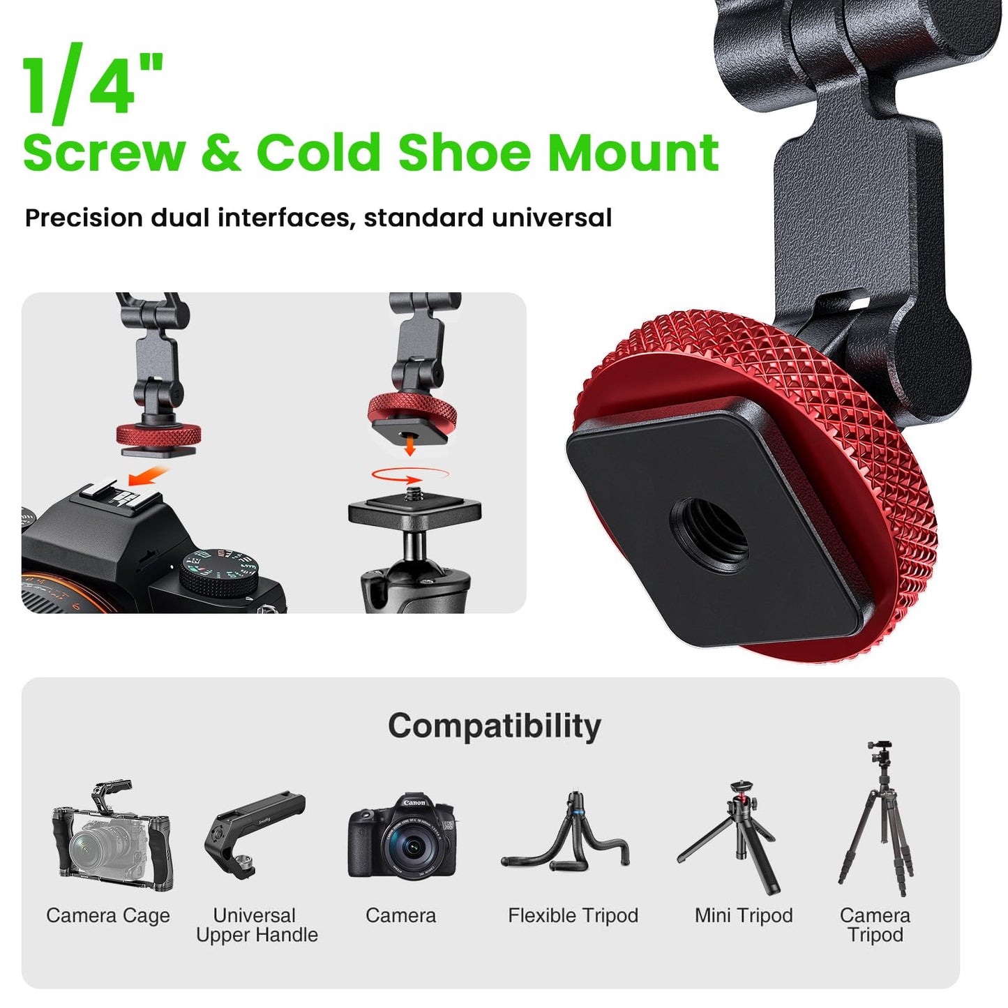 LOXP Magnetic Phone Tripod Mount with Cold Shoe, Adjustable Aluminum Alloy Phone Mount, Phone Tripod Holder Adapter with 1/4" Screw, Camera Mount for iPhone 17/16/15/14/13/12 Series