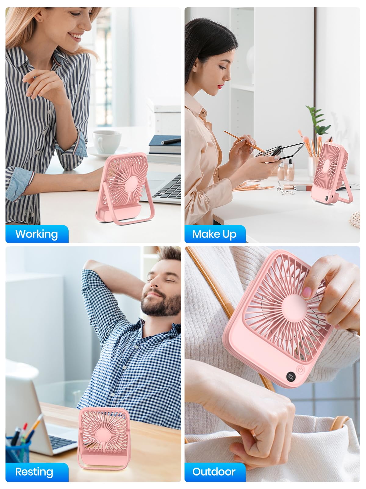 TOPK 2 Pack 5000mAh Portable Desk Fan, Ultra-Thin Rechargeable Battery Operated Fan with Digital Display, Quiet 4-Speed Small Personal Travel Fans for Office, Bedroom, Cruise, Outdoor