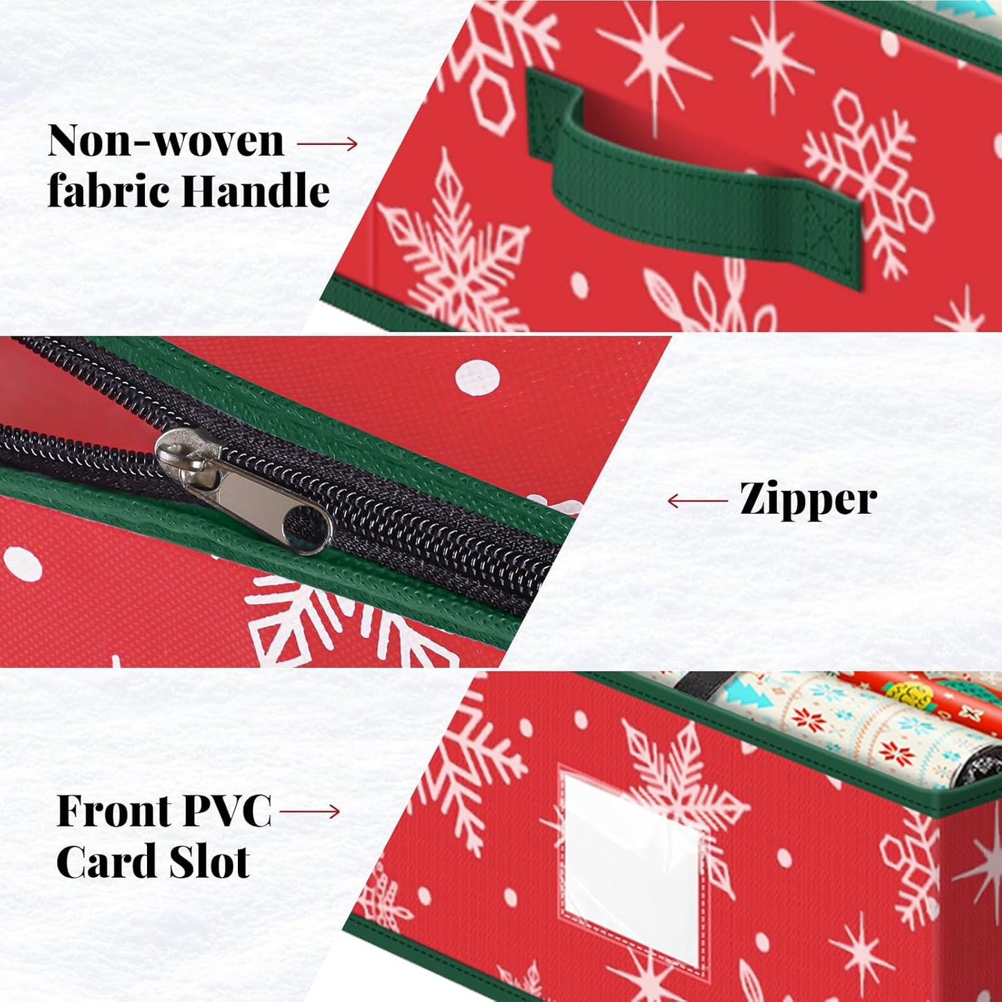 StorageRight Wrapping Paper Organizer - Holiday Gift Storage Box for Snowflake/Red Paper Ornaments