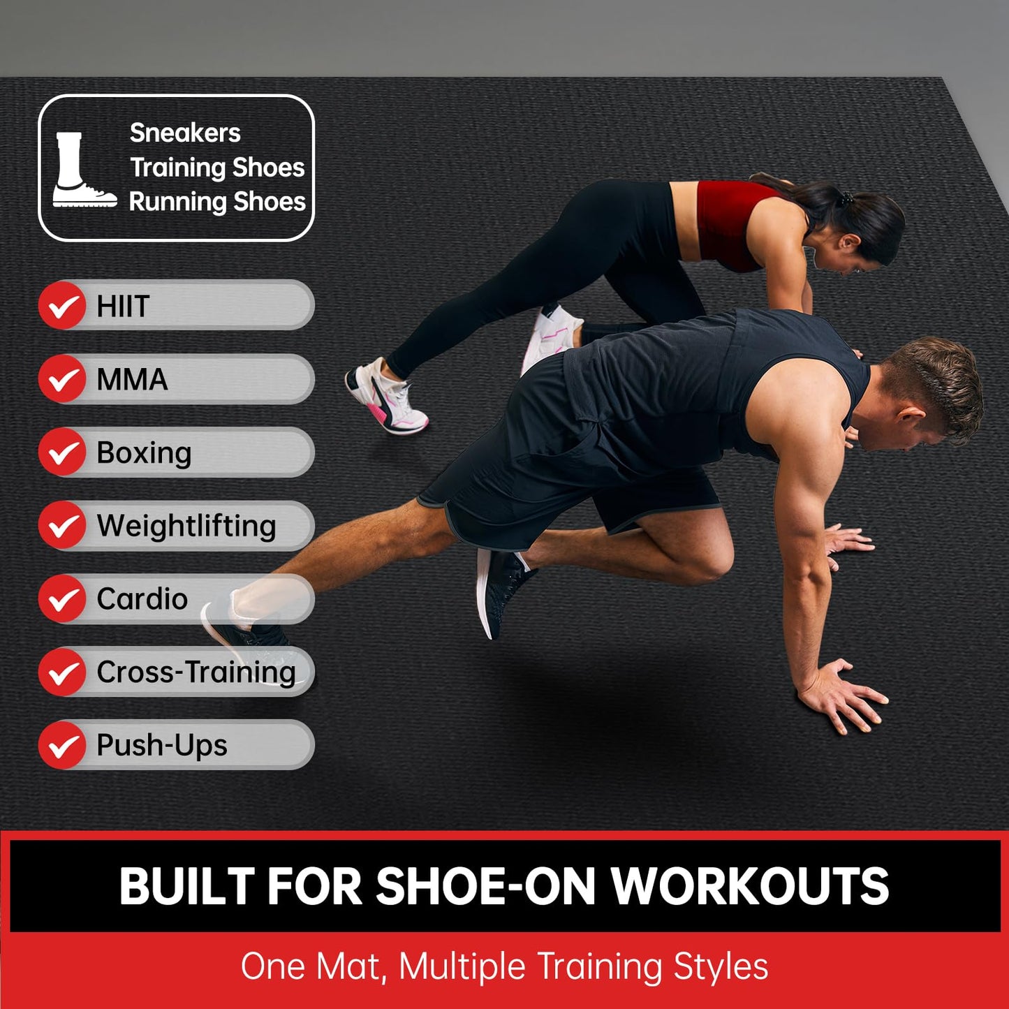 GymCope Large Exercise Mat for Home Workout,12‘x6’/10'x6'/9'x6'/8'x6'/7'x5'/6'x4' (7mm) Extra Thick Workout Mat, High-Density Gym Mat for Cardio, Jump Rope, MMA, Weights (Shoe-Friendly)