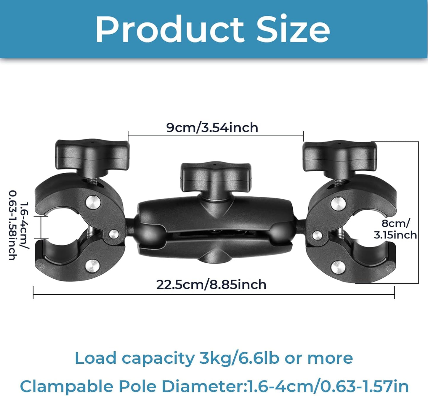 Sequpr Camera Clamp Mount for Gopro, Super Clamp Adapter Double Head Multifunction Holder for Motorcycle, Photography