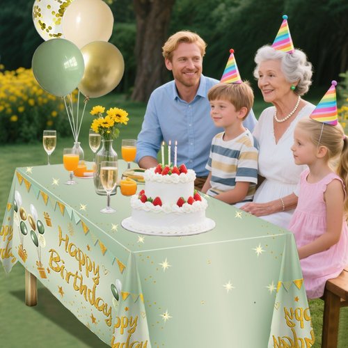 2Pcs Sage Green Birthday Tablecloth Decorations for Women Girls, Light Green Happy Birthday Table Cover Party Supplies, 13th 16th 21st 30th 40th 50th Bday Plastic Disposable Rectangular Table Cloth