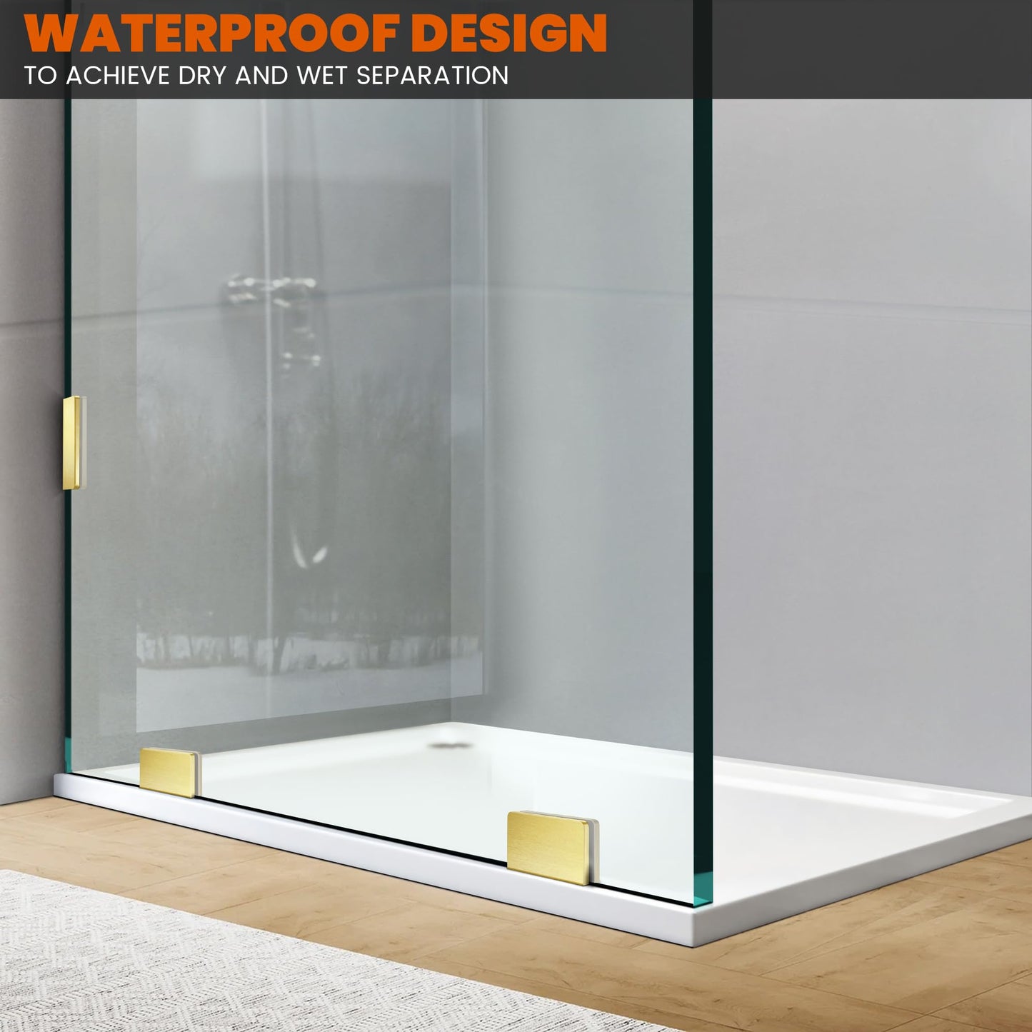 Bathroom Shower Glass Door 32 * 78" - 5/16"(8mm) Thick Clear Tempered Glass Panel, Fixed Hinged Framless Shower Glass Door with Clamps, Brushed Gold