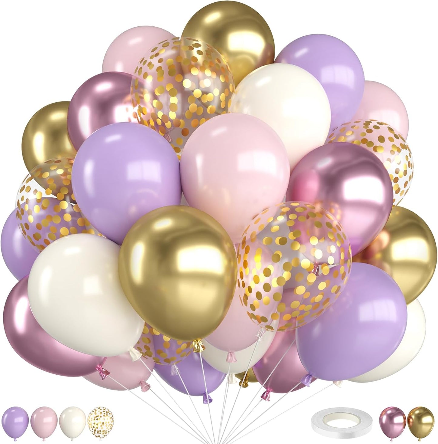 Regine Switzerland 12-Inch Metallic Pink & Purple Balloons - Confetti Design for Birthday & Bridal Showers