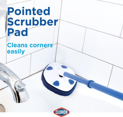 Clorox Extendable Tub & Tile Scrubber - Heavy Duty Bathroom Cleaning Brush with Pivoting Head & Refill Pad