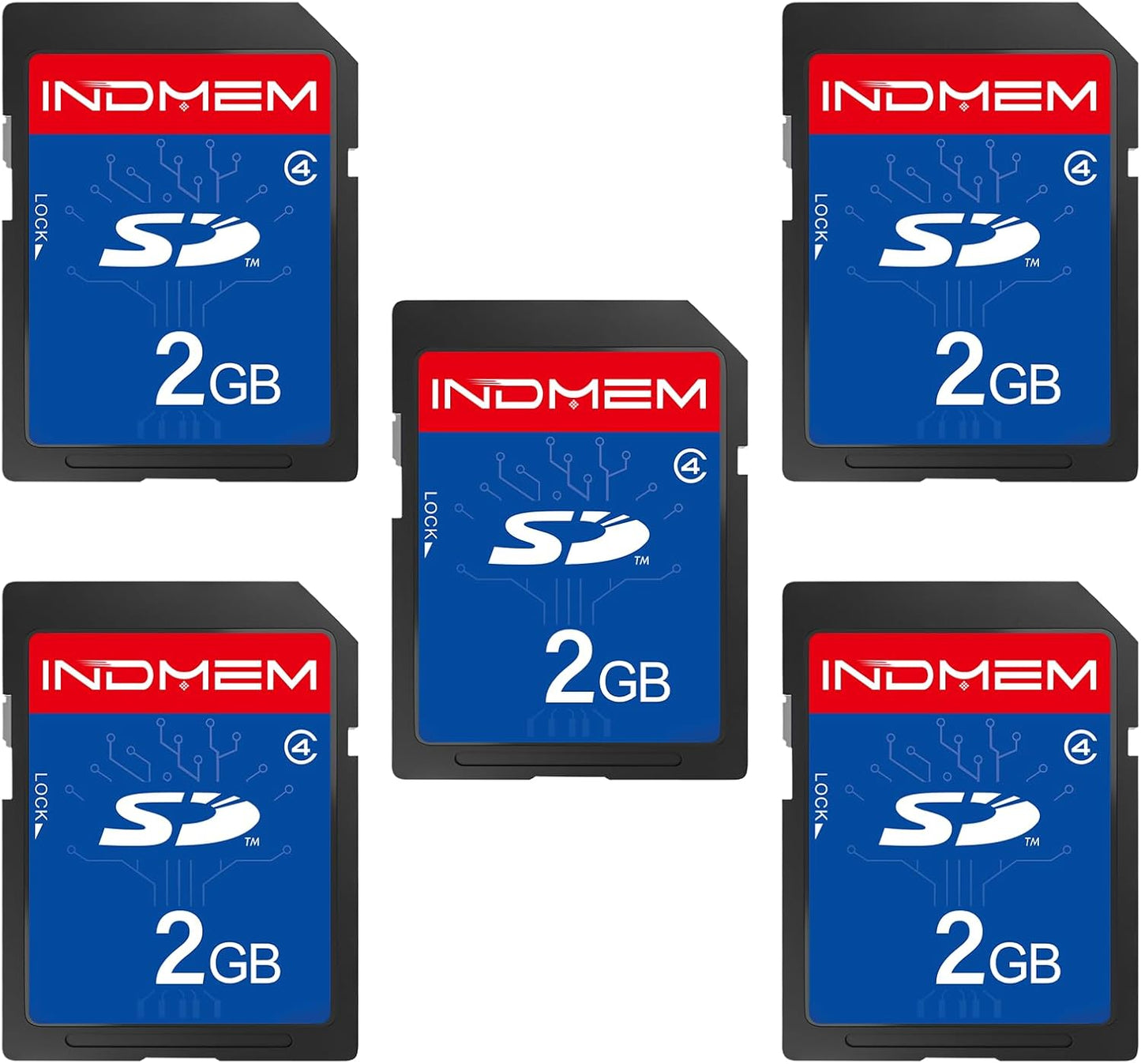Sinobright 5 Pack 2GB 4 2G INDMEM SD Card Class Flash Memory Card SLC Stanard Secure Digital Cards