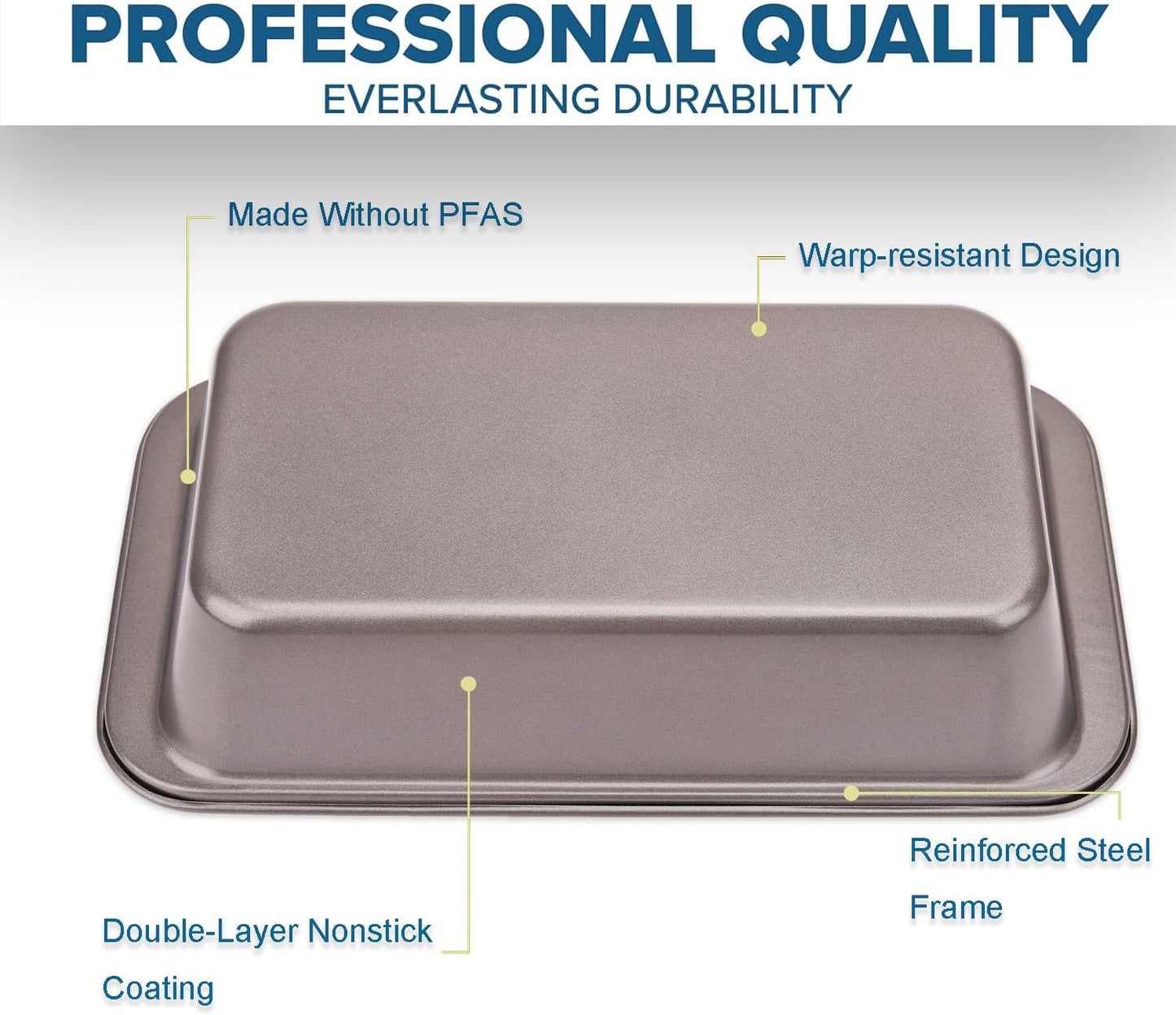Skiennix Nonstick Loaf Pan Set - 9 x 5 Inch Carbon Steel Bakeware with 100 Parchment Liners | Gray