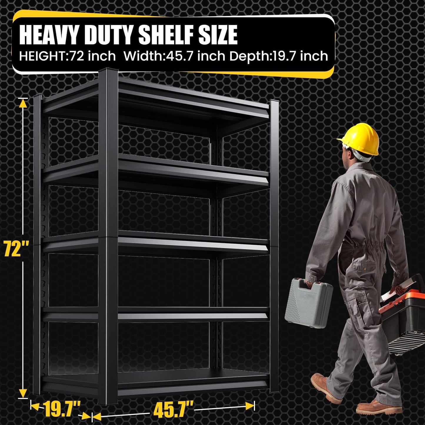 CVGFDR 5-Tier Garage Shelving Heavy Duty, Adjustable Garage Shelves, 3000LBS Metal Shelving Unit, Garage Storage Shelves, Utility Storage Rack Shelf, Shelves for Garage Storage, 72" H×45.7" W×20" D