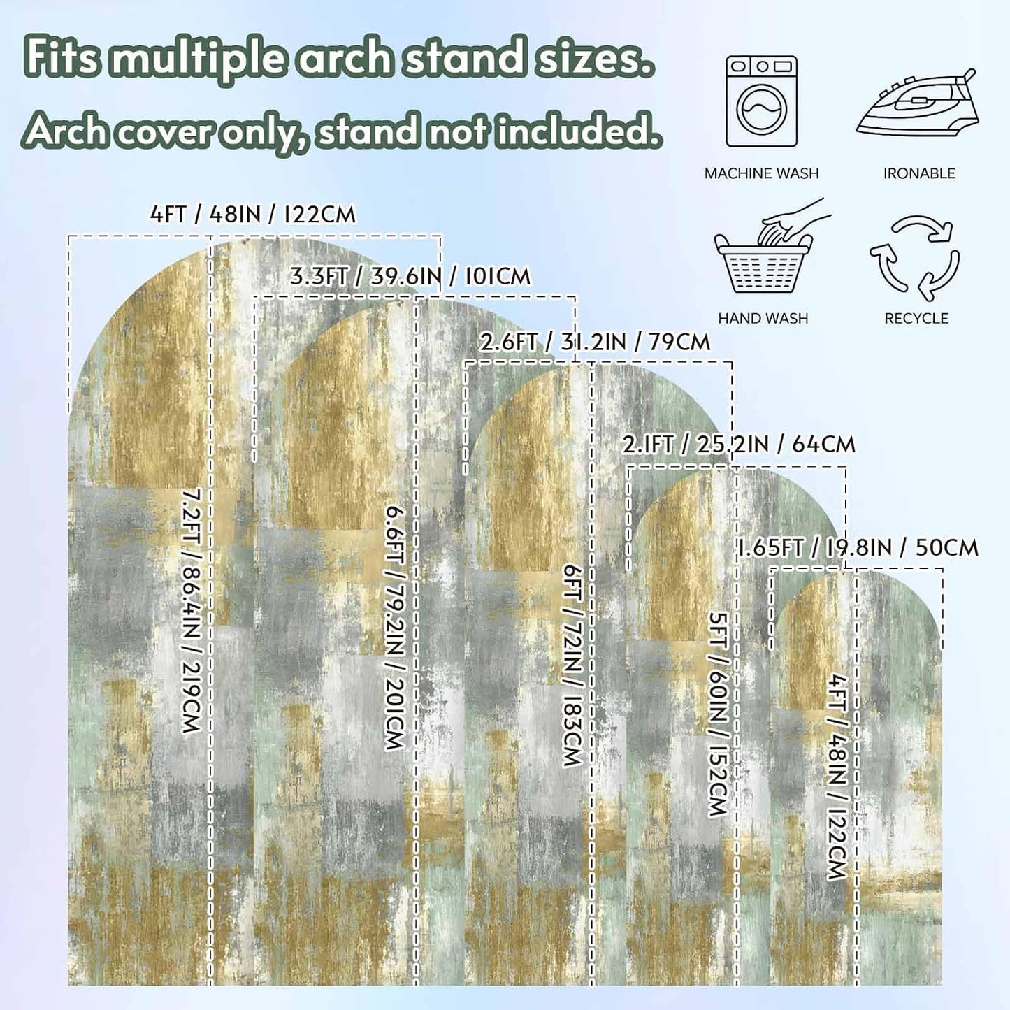 LFoveYuamer 7.2 Ft Arch Backdrop Cover, Yellow Sage Green Grey Decorative Wedding Arch Covers Spandex Fitted, Modern