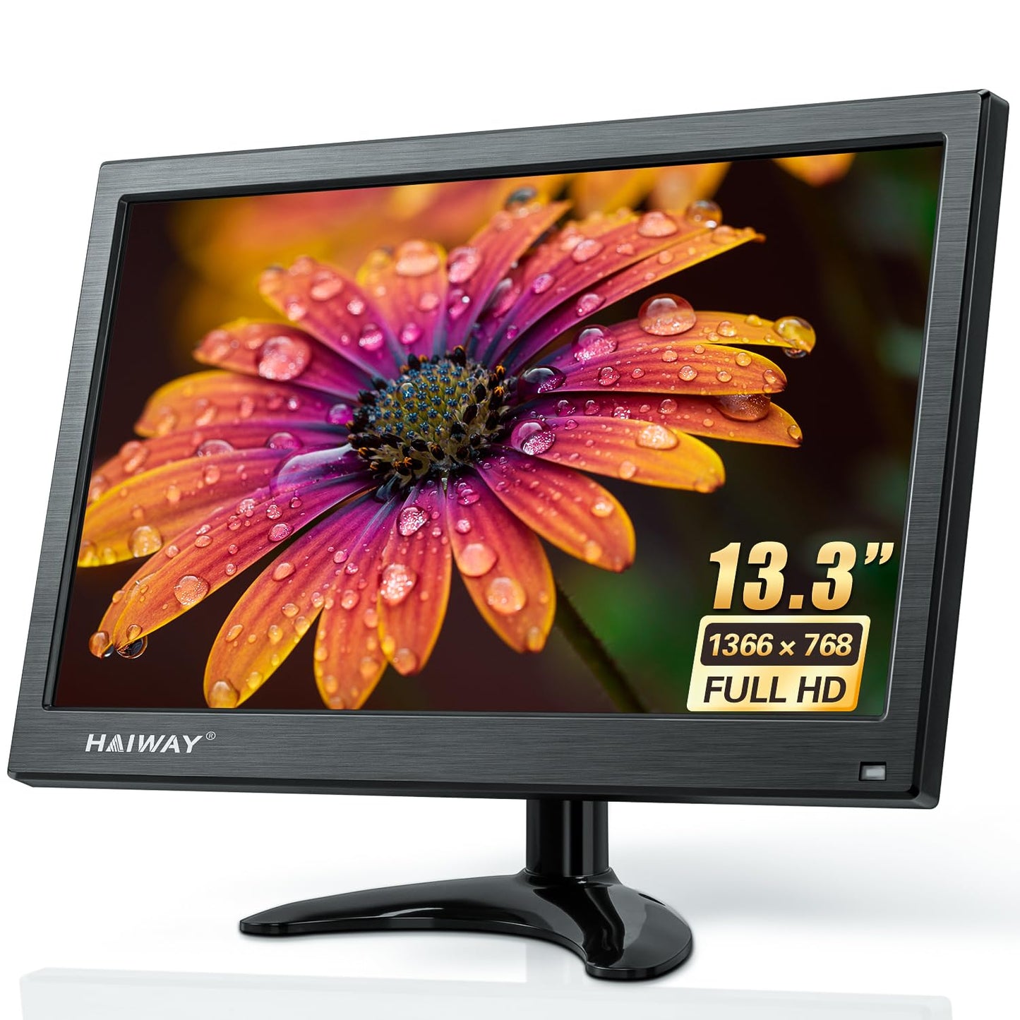 Haiway 13.3 inch Security Monitor, 1366x768 LED Monitor Small HDMI Monitors with Remote Control Built-in Speakers, Mini Monitors HDMI VGA AV BNC USB Input for CCTV Raspberry Pi PC Fire Stick Gaming