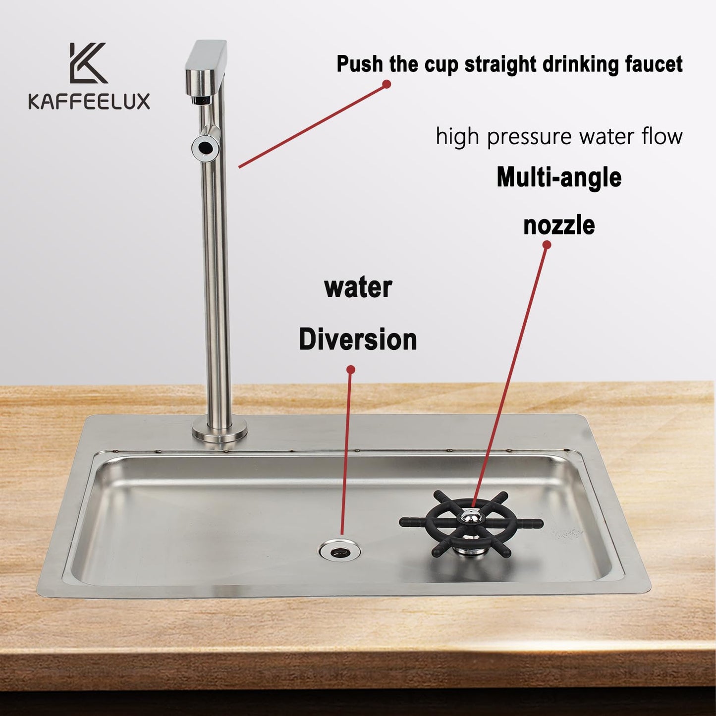 Double headed glass cleaner with faucet, stainless steel glass dishwasher for kitchen sink, bottle dishwashing cup cleaner, sink accessory for home bar faucet (KF78)