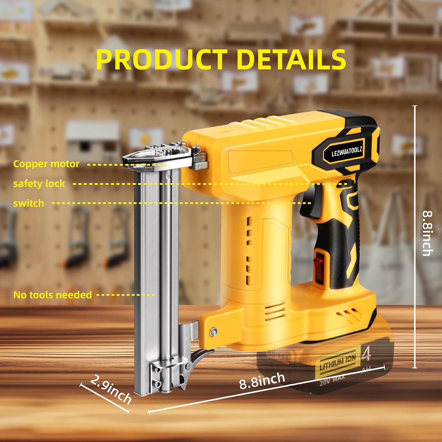 Lezwuatoolz 18GA Cordless Brad Nailer Compatible with Dewalt 20V MAX Battery, 5/8 to 1-1/4 Inch, 2 in 1 Brushless 18 Gauge Cordless Nail Gun with 2000pcs Nails/Staples for Wood Carpentry(Tools Only)