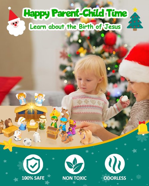 Nativity Advent Calendar 2025 - Christmas Story Playset for Kids | 25-Piece Nativity Scene Set for Ages 1-6+