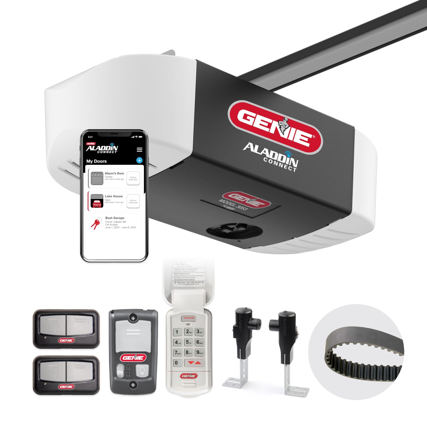 Genie QuietLift Connect – WiFi Smart Garage Door Opener with Added Wireless Keypad, ¾ HPC Smart Belt Drive – Compatible with Alexa and Google Assistant, Model 3053-TKV