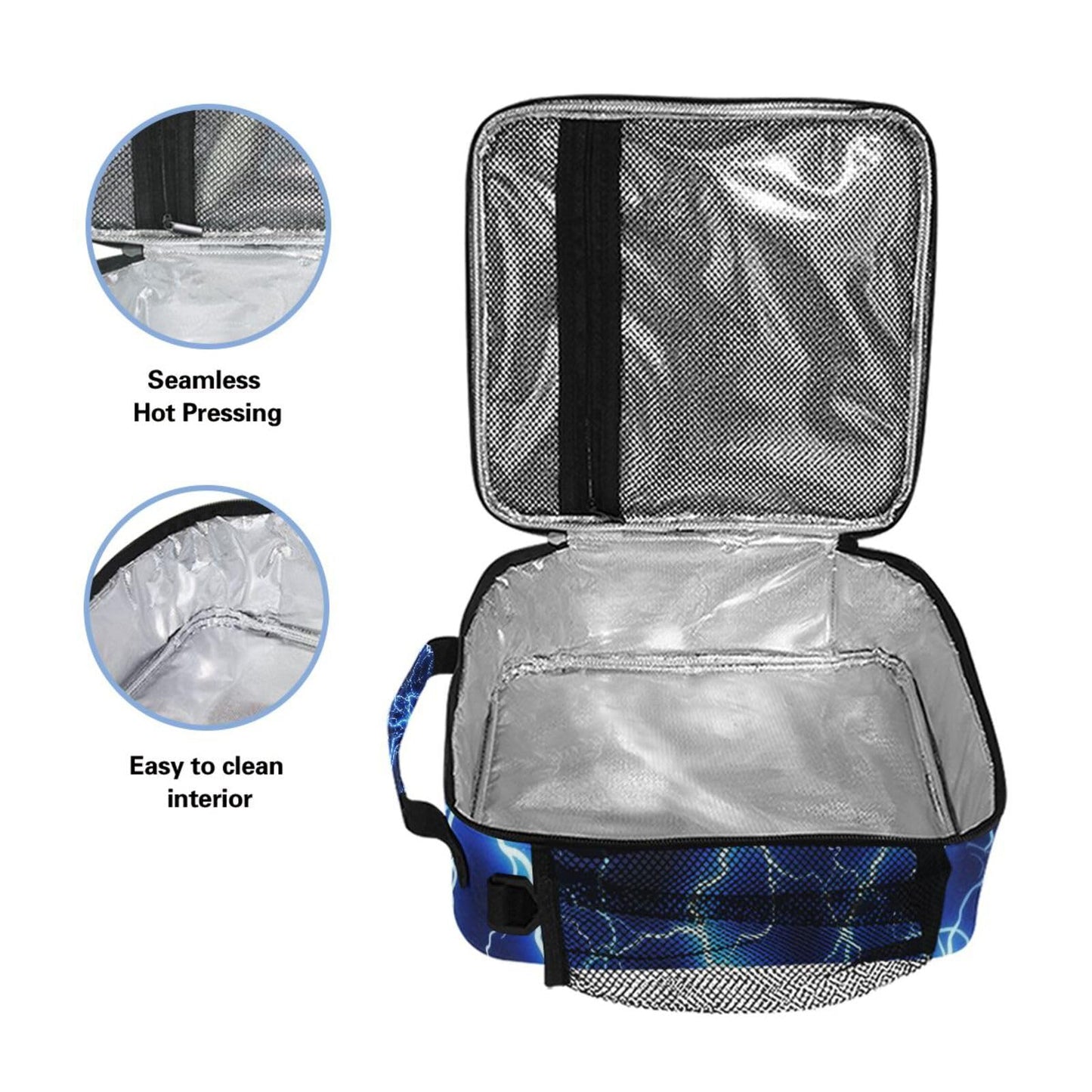 WEVIBOFU Blue Lightning Lunch Box for Girls Boys Insulated Lunch Bag with Adjustable Shoulder Strap Kids Thermal Tote Bags Cooler School Travel Picnic