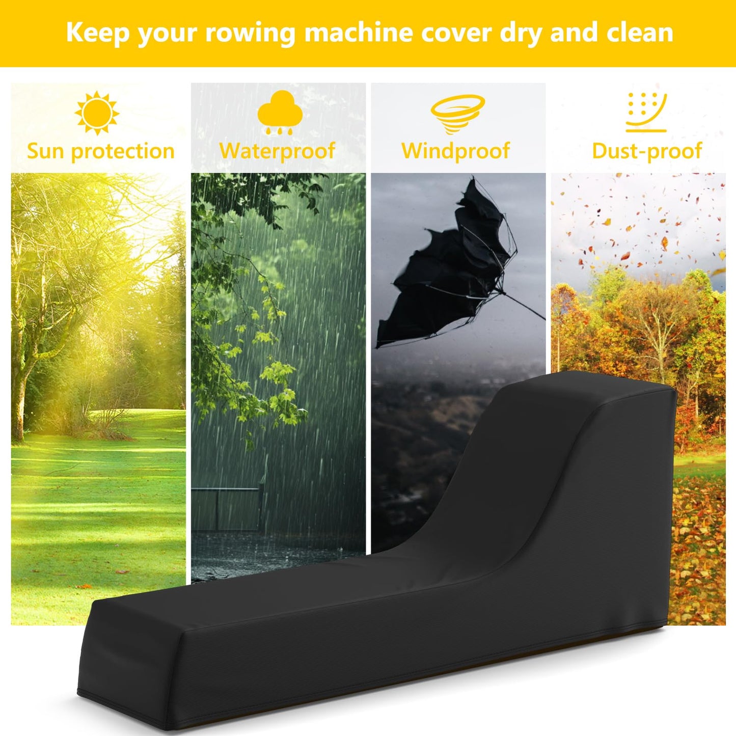 Gasadar Rowing Machine Cover for Concept 2 Fitness Equipment Outdoor Waterproof Sports Rowing Machine Cover with Adjustable Drawstrings and Windproof Buckle 95" L x 24" W x 40" H Black