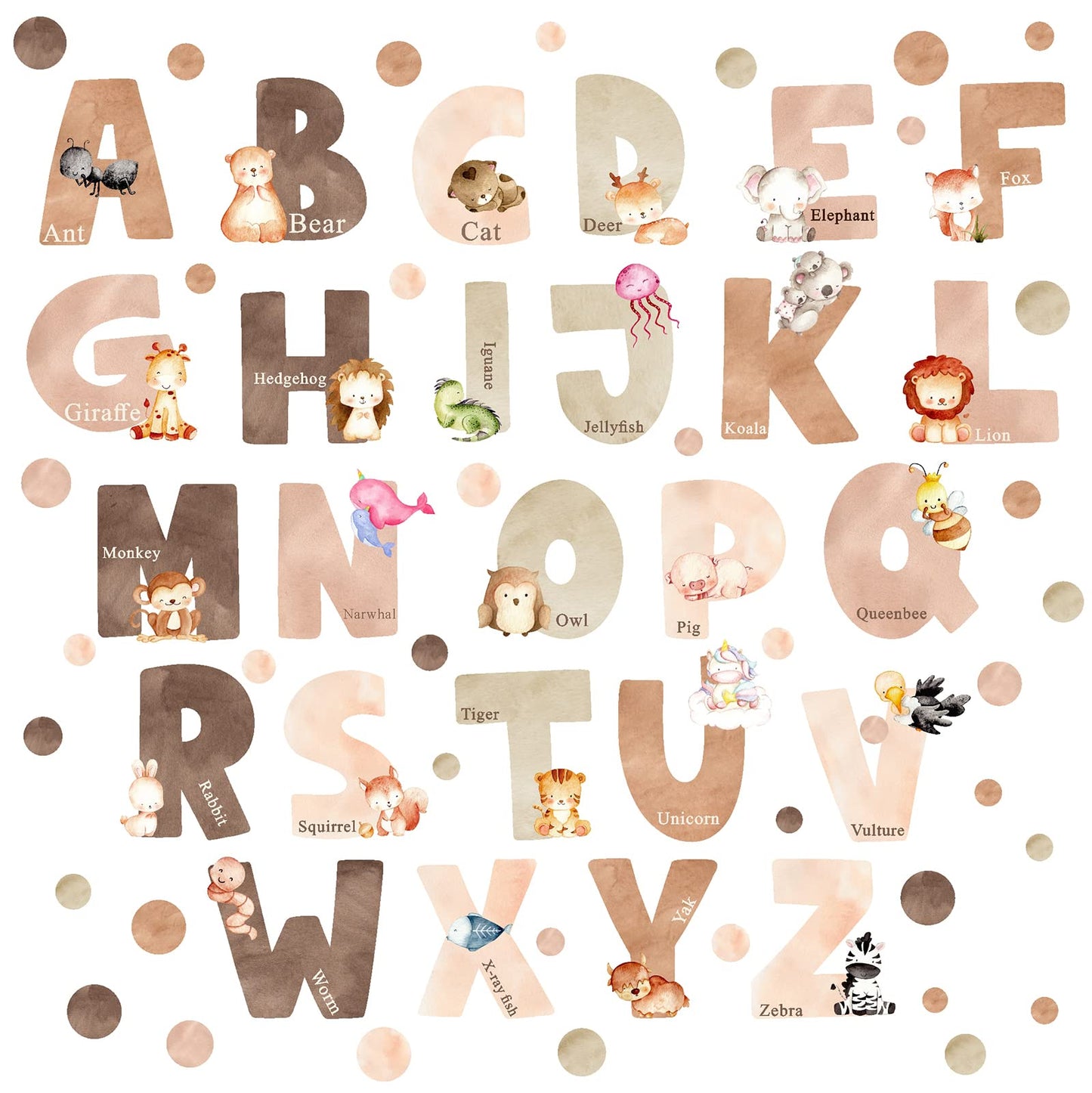 Animal Alphabet Wall Decals Alphabet Letters for Wall Peel and Stick Wall Decal for Kids Boys Girls Bedroom Educational ABC Wall Decor Learning Wall Decal Vinyl Sticker for Nursery Playroom Classroom