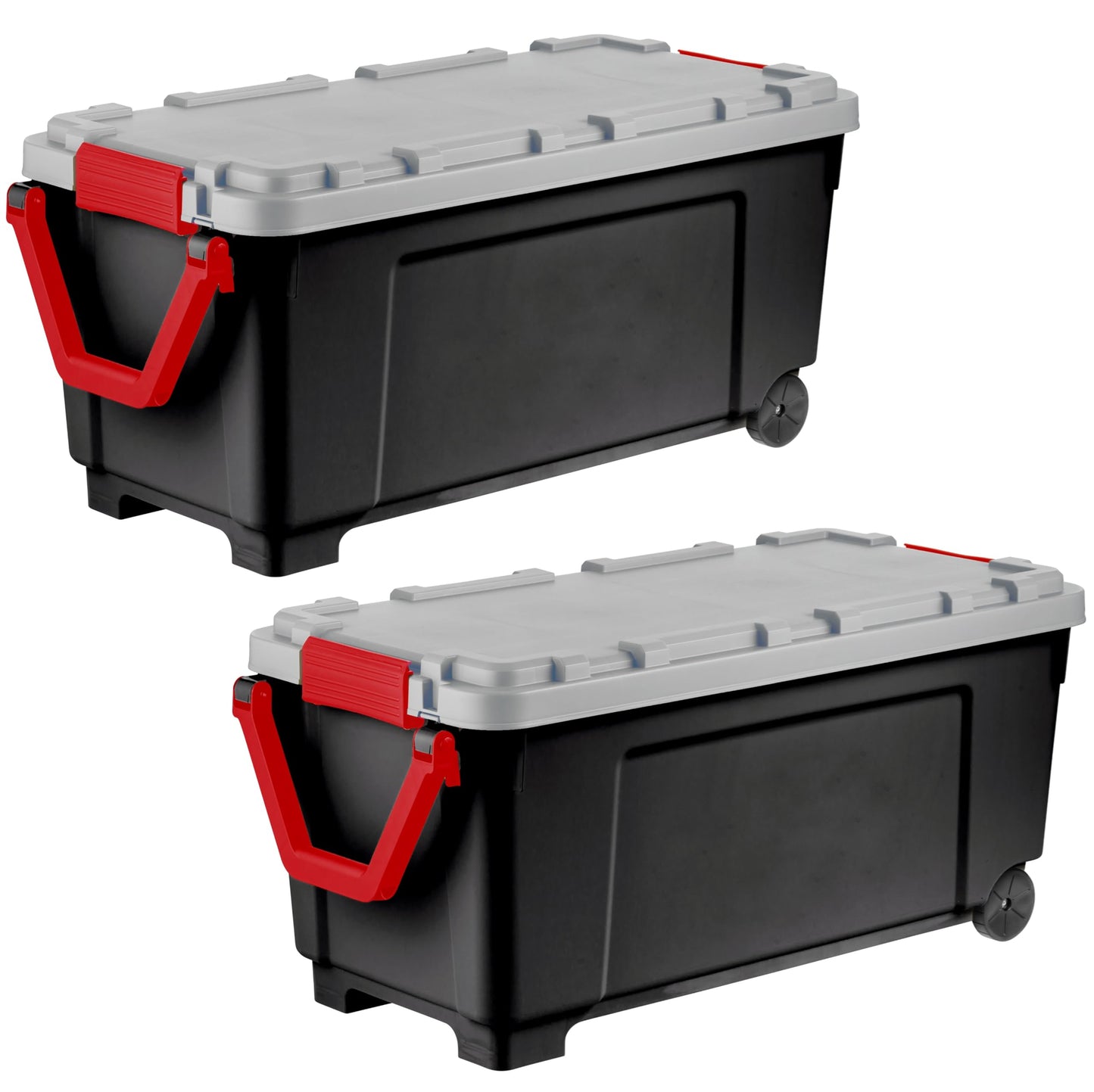 IRIS USA 2 Pack TrailBox, 43 Gallon Lockable Storage Trunk Box, Truck Bed Bin Heavy-Duty Containers Camping Gear, Adventure Chest - Black/Gray
