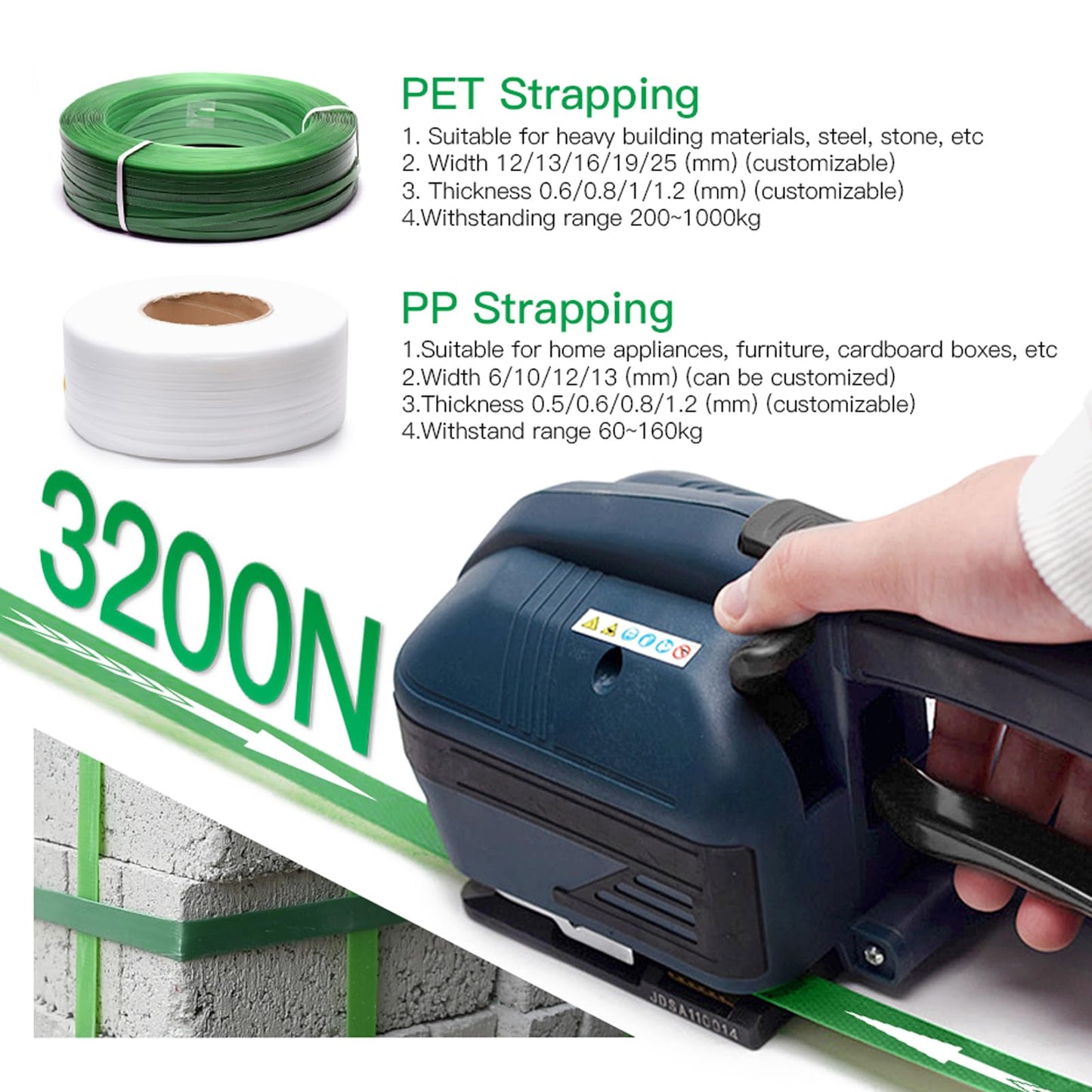 HIGHTOP Electric Strapping Machine with LCD Screen 2 * 4000mah Battery,Portable Electric Banding Tool for 1/2-5/8Inch PP PET Straps,Automatic Pallet Packaging Banding Tools for Strapping