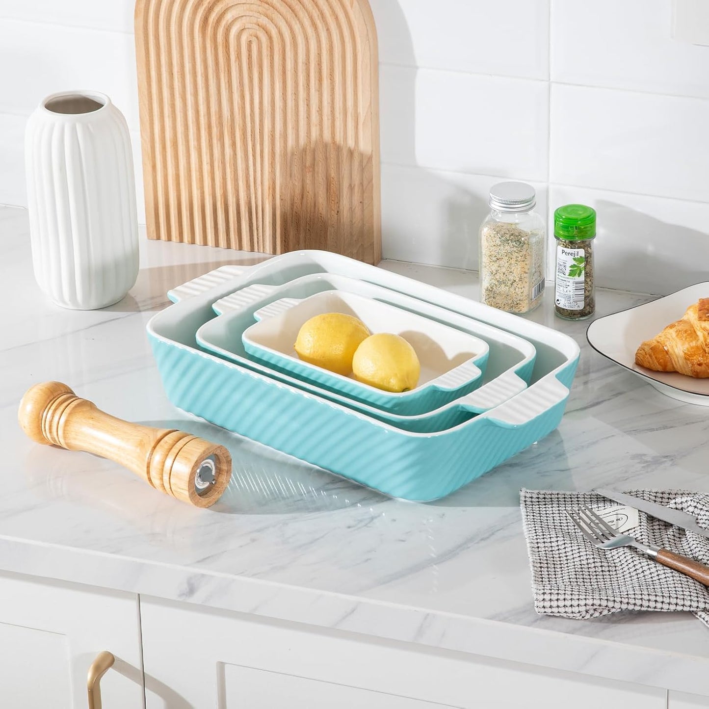 Sweejar Ceramic Baking Dish Set - Versatile Porcelain Casserole Dishes for Oven | Turquoise Color
